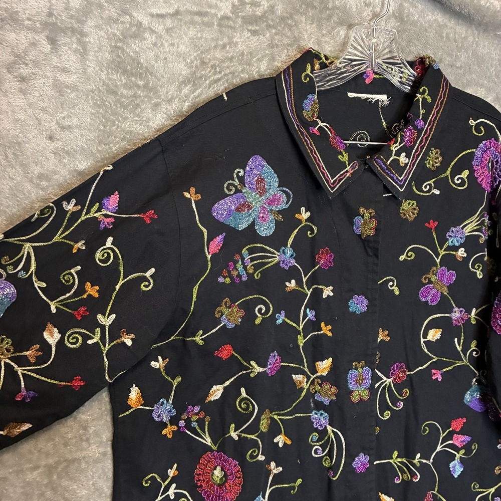 Quacker Factory Womens Beaded Floral Embroidered Jacket 2XL* Vibrant Butterfly